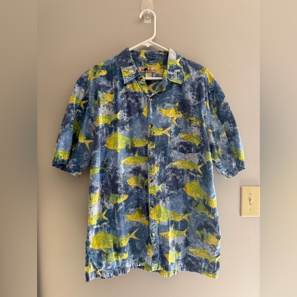 Joe Marlin Mens Short Sleeve Button Up Shirt SZ XL 100% Cotton Marlin Fish